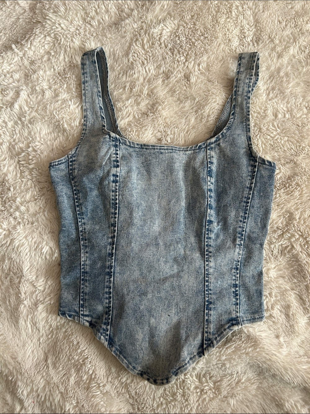 Denim Corset Tank Top in Light Blue Wash
